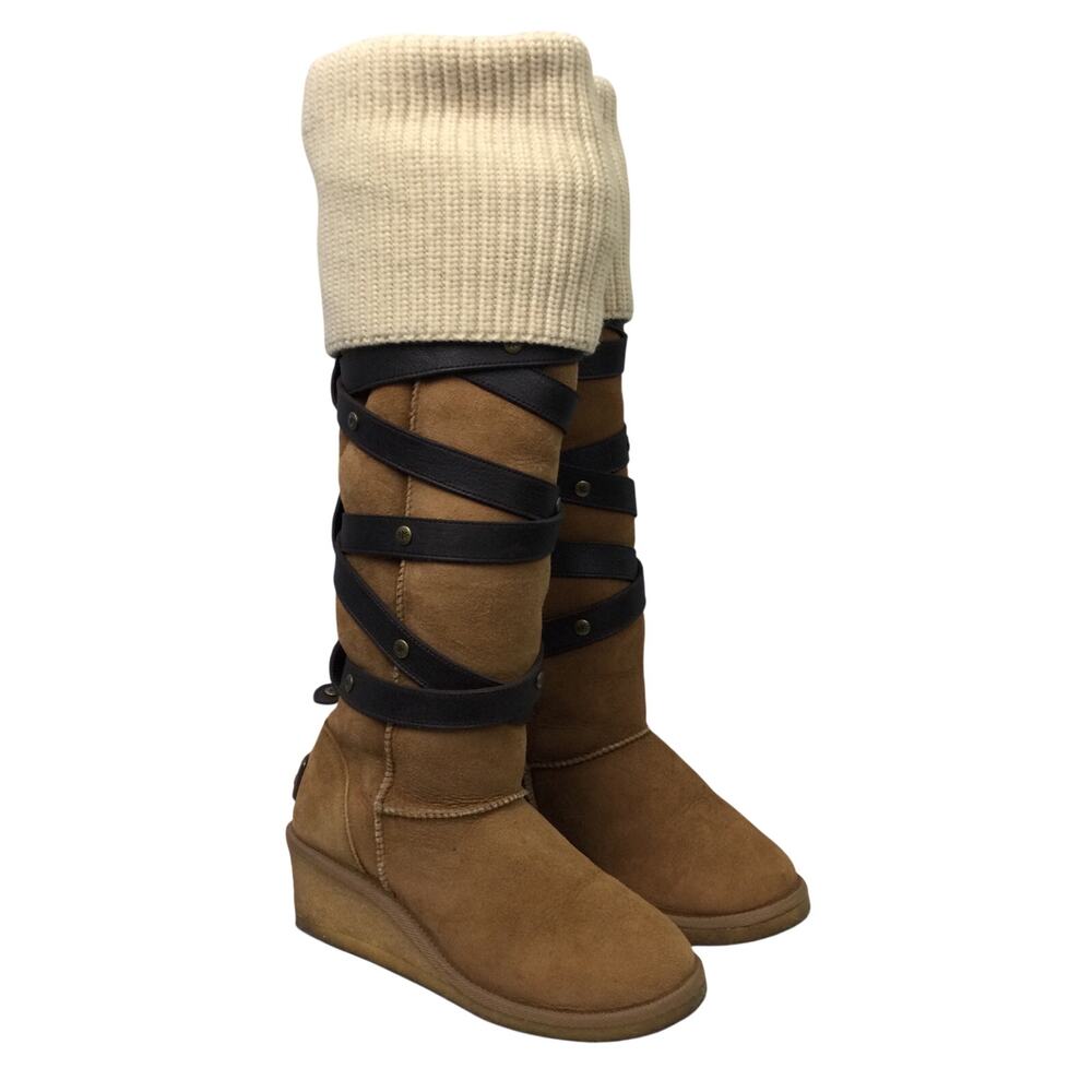 Koolaburra UGG Olivia Sheepskin Over the Knee Leg Warmer Gum Sole Wedge Boot 8